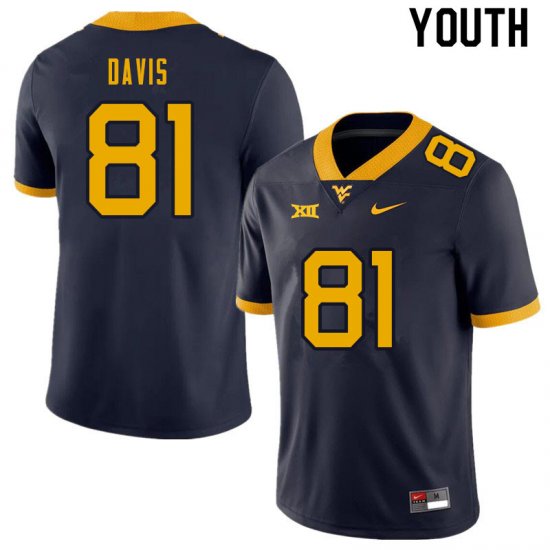 Youth West Virginia Mountaineers NCAA #81 Treylan Davis Navy Authentic Nike Stitched College Football Jersey ON15U02DV